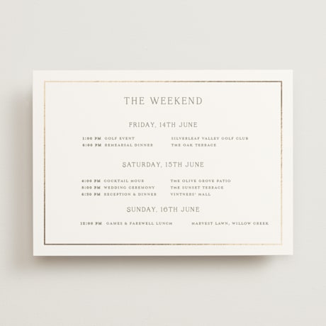 Foil-Pressed Wedding Weekend Itinerary Cards