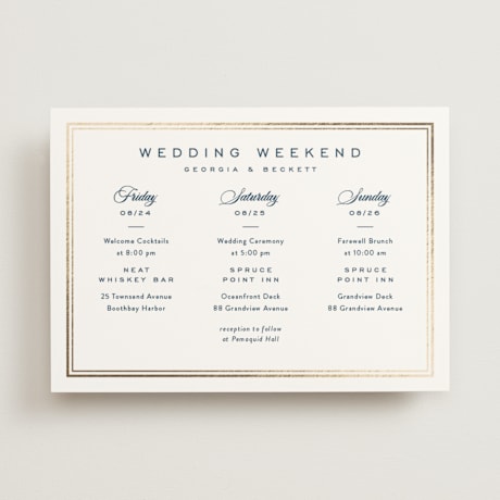 Foil-Pressed Wedding Weekend Itinerary Cards