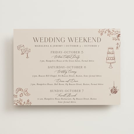Foil-Pressed Wedding Weekend Itinerary Cards