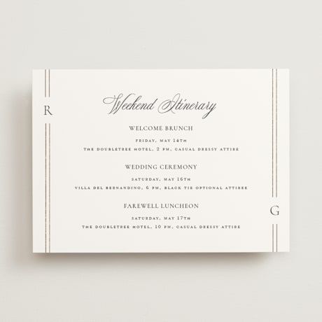 Foil-Pressed Wedding Weekend Itinerary Cards
