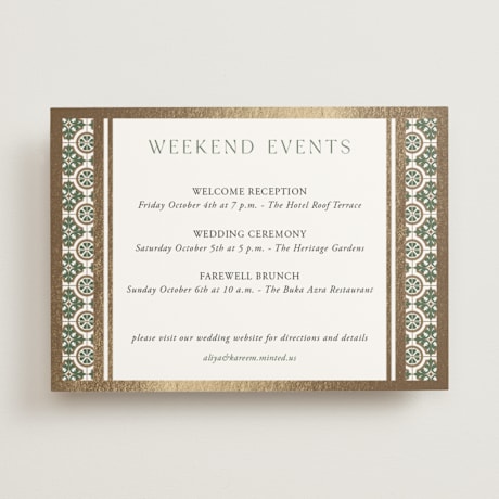 Foil-Pressed Wedding Weekend Itinerary Cards