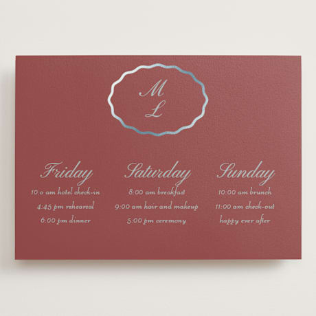 Foil-Pressed Grand Wedding Weekend Itinerary Cards