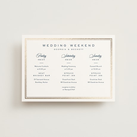 Foil-Pressed Petite Wedding Weekend Itinerary Cards