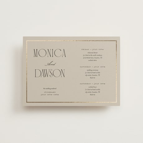 Foil-Pressed Petite Wedding Weekend Itinerary Cards