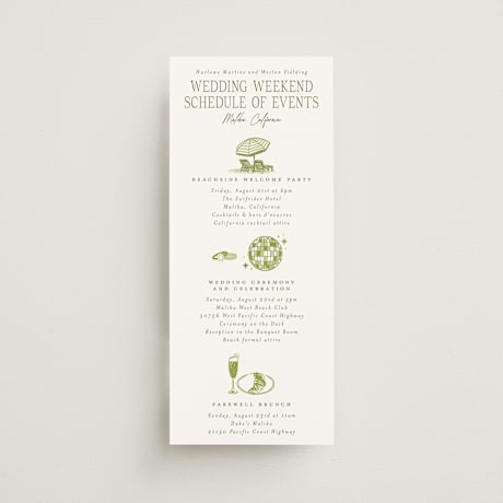 Tall Wedding Weekend Itinerary Cards