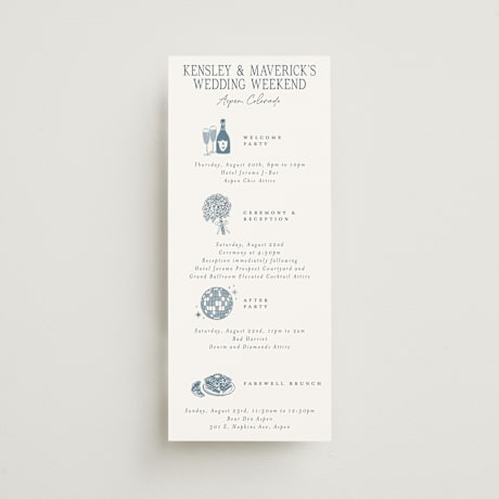 Tall Wedding Weekend Itinerary Cards