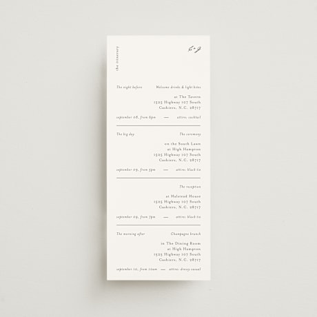 Tall Wedding Weekend Itinerary Cards
