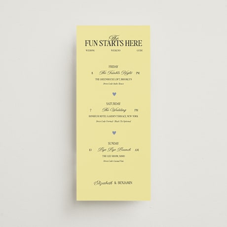 Tall Wedding Weekend Itinerary Cards