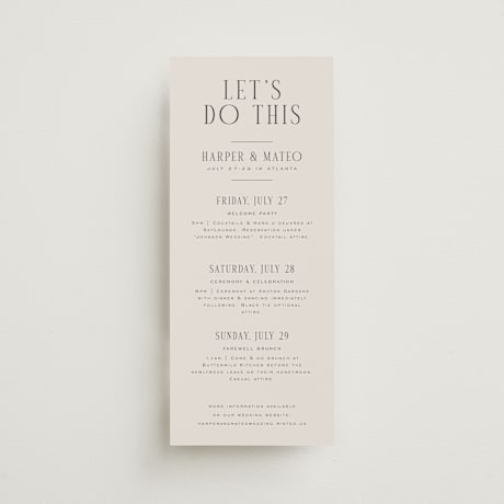 Tall Wedding Weekend Itinerary Cards