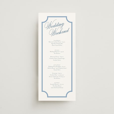 Tall Wedding Weekend Itinerary Cards