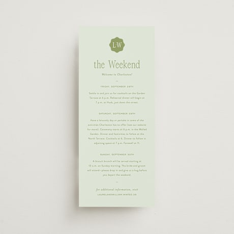 Tall Wedding Weekend Itinerary Cards