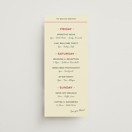Tall Wedding Weekend Itinerary Cards