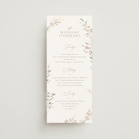 Foil-Pressed Tall Wedding Weekend Itinerary Cards
