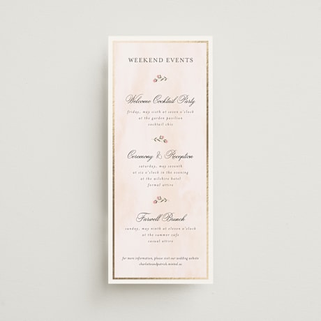 Foil-Pressed Tall Wedding Weekend Itinerary Cards