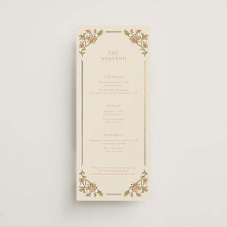 Foil-Pressed Tall Wedding Weekend Itinerary Cards