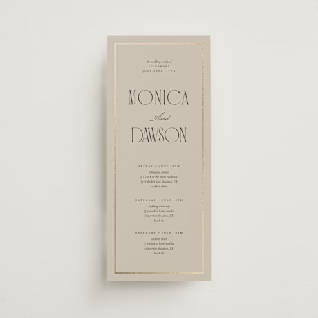 Foil-Pressed Tall Wedding Weekend Itinerary Cards