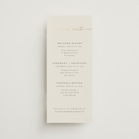 Foil-Pressed Tall Wedding Weekend Itinerary Cards