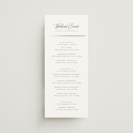 Foil-Pressed Tall Wedding Weekend Itinerary Cards