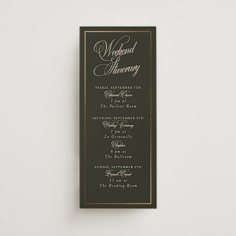 Foil-Pressed Tall Wedding Weekend Itinerary Cards