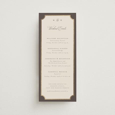 Foil-Pressed Tall Wedding Weekend Itinerary Cards
