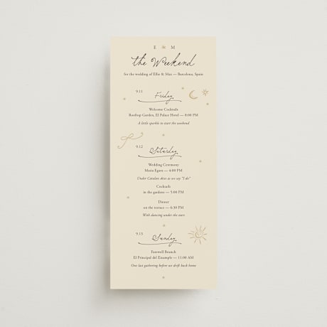 Foil-Pressed Tall Wedding Weekend Itinerary Cards