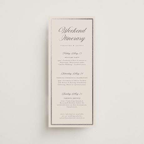 Foil-Pressed Tall Wedding Weekend Itinerary Cards