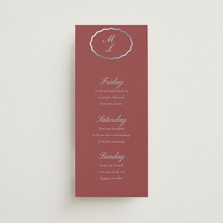 Foil-Pressed Tall Wedding Weekend Itinerary Cards