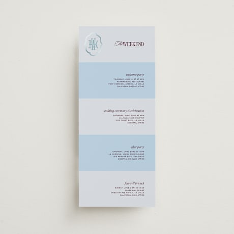 Foil-Pressed Tall Wedding Weekend Itinerary Cards