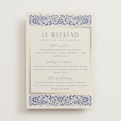 Foil-Pressed Wedding Weekend Itinerary Cards