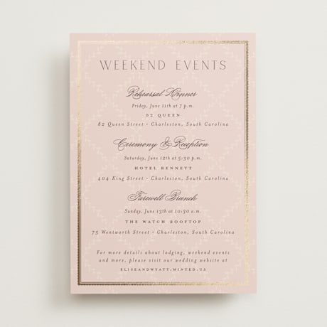 Foil-Pressed Wedding Weekend Itinerary Cards