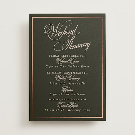 Foil-Pressed Wedding Weekend Itinerary Cards