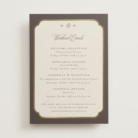 Foil-Pressed Wedding Weekend Itinerary Cards