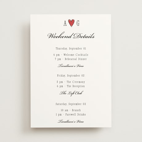 Wedding Weekend Itinerary Cards