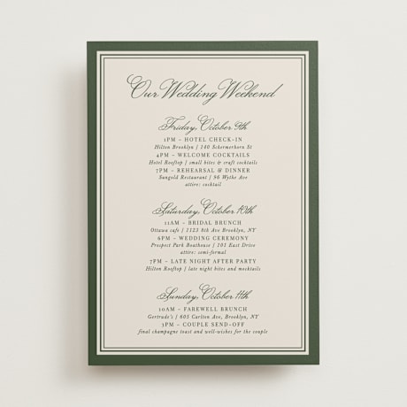 Wedding Weekend Itinerary Cards