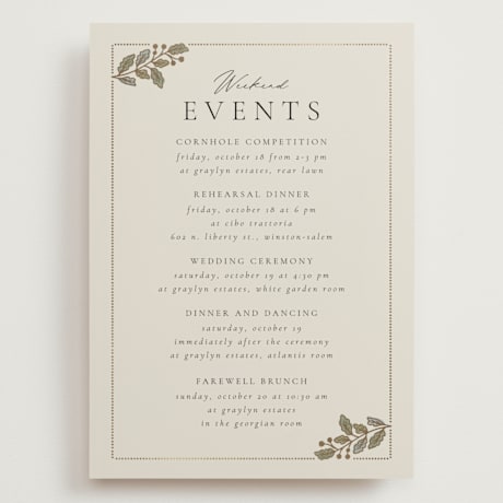 Foil-Pressed Grand Wedding Weekend Itinerary Cards