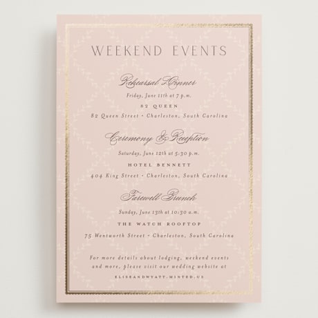 Foil-Pressed Grand Wedding Weekend Itinerary Cards