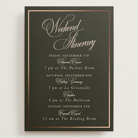 Foil-Pressed Grand Wedding Weekend Itinerary Cards