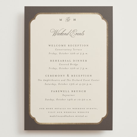 Foil-Pressed Grand Wedding Weekend Itinerary Cards