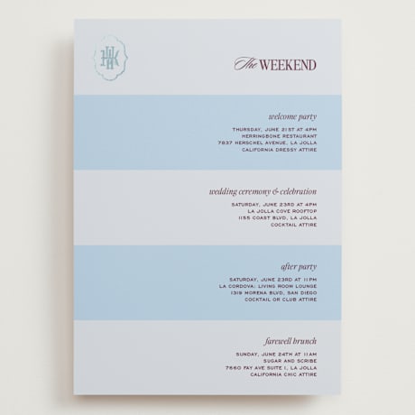 Foil-Pressed Grand Wedding Weekend Itinerary Cards