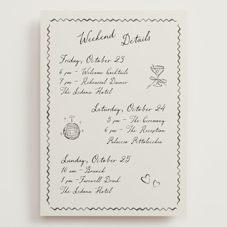 Grand Wedding Weekend Itinerary Cards