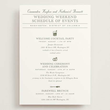 Grand Wedding Weekend Itinerary Cards
