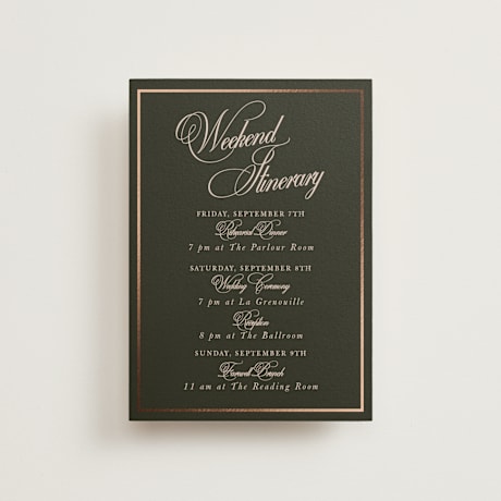 Foil-Pressed Petite Wedding Weekend Itinerary Cards