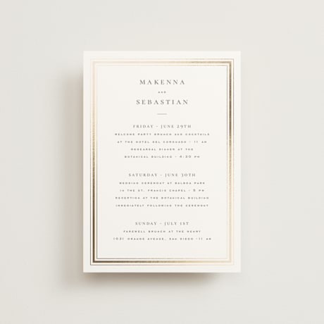 Foil-Pressed Petite Wedding Weekend Itinerary Cards