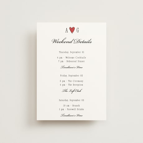 Petite Wedding Weekend Itinerary Cards