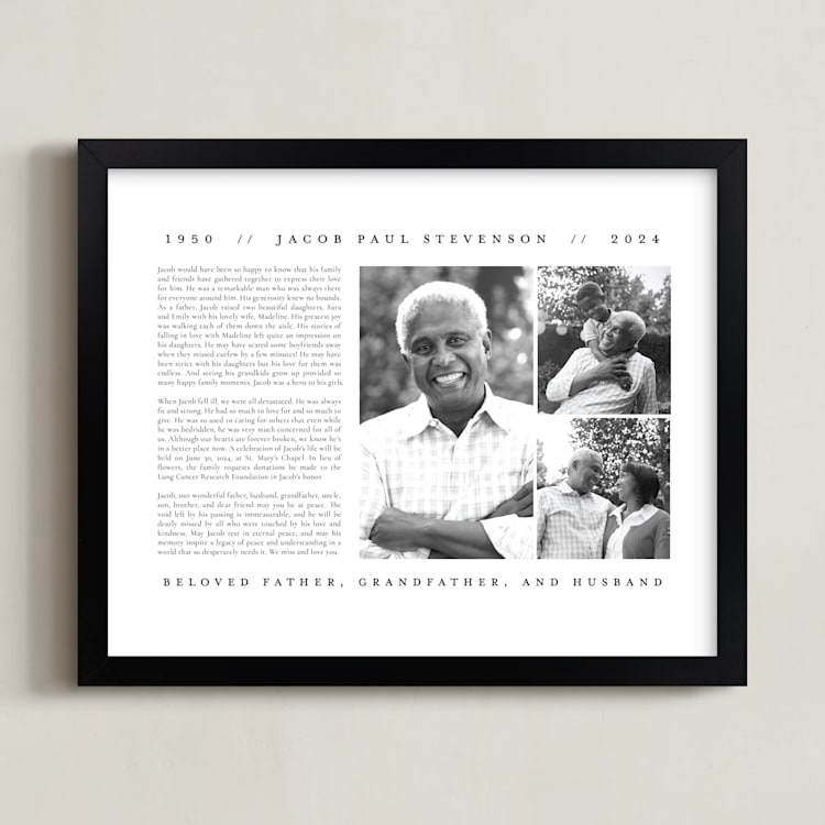 "Minimalist Obituary Print" - Custom Print in White by Jennifer Postorino - Framed