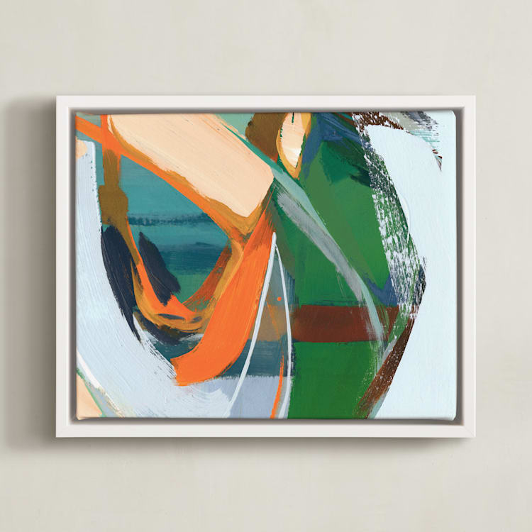 "Splash in the Woods" - Art Print in Flame Orange by Khara Ledonne - Framed Canvas