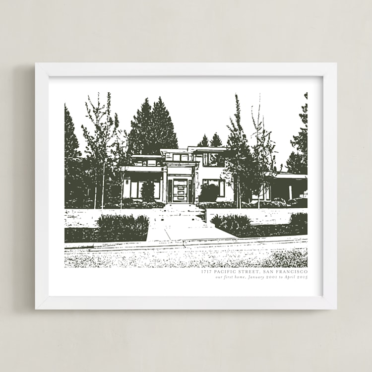 "Custom House Portrait with Text" - Custom Print in Olive Shadow by Minted - Framed