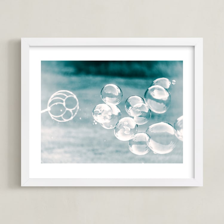 "Bubbles out of the Blue" - Art Print in Pale Aqua Blue by Mary Ann Glynn-Tusa - Framed