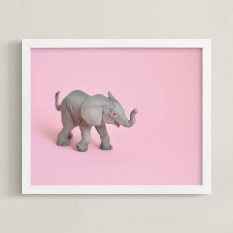 "Toy Elephant" - Art Print in Pretty Pink by Kinga Subject - Framed
