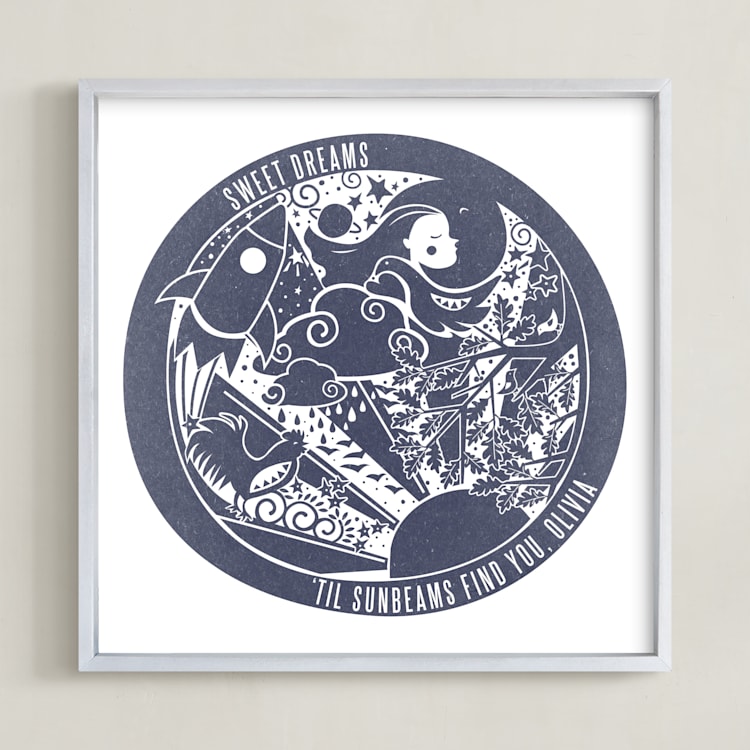 "Sweet Dreams 'til Sunbeams Find You " - Personalized Art Print in Navy by Tanya Lee of Frooted Design - Framed
